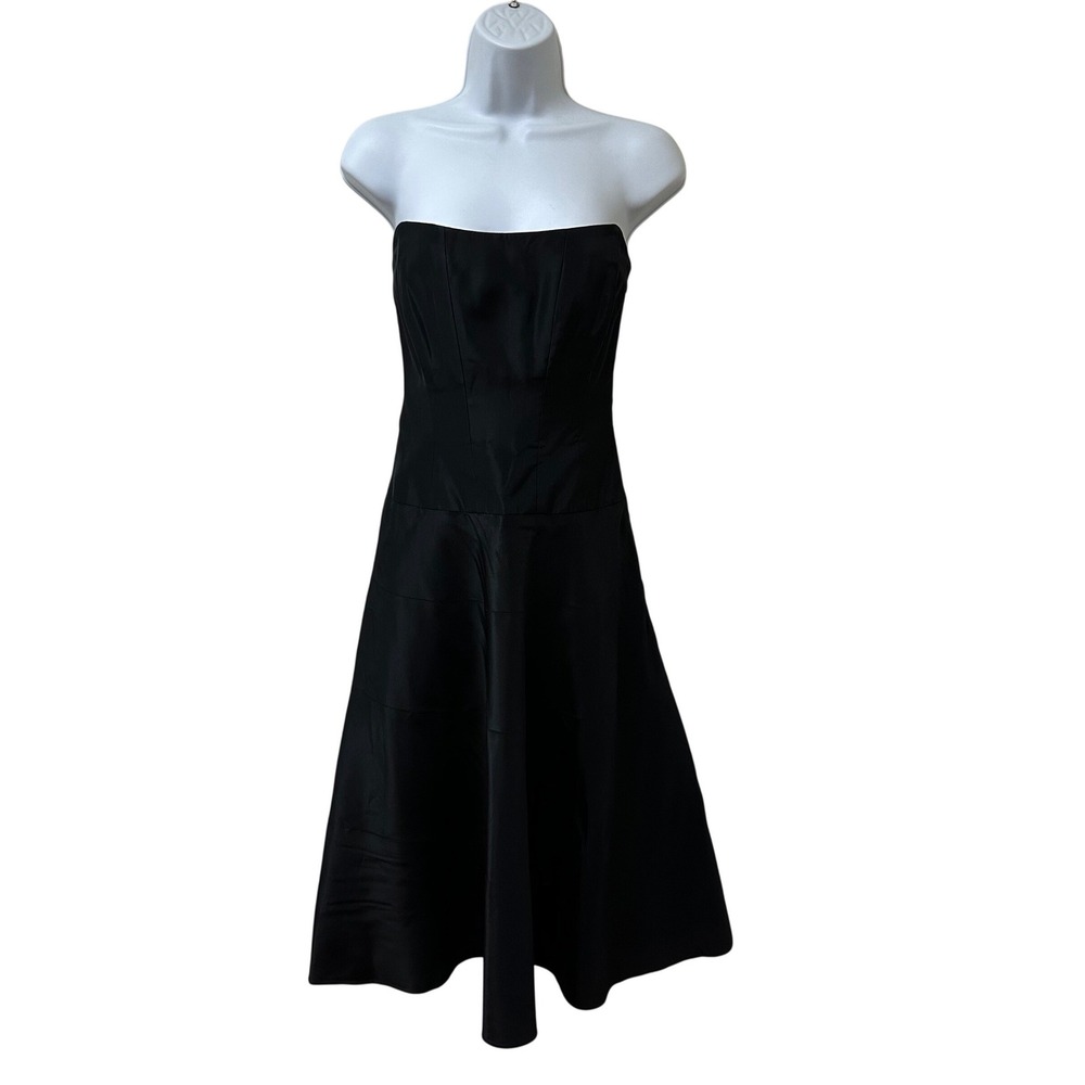 Nicole Miller Collection Black Strapless Corset Lace Up Back Midi Dress Size 4